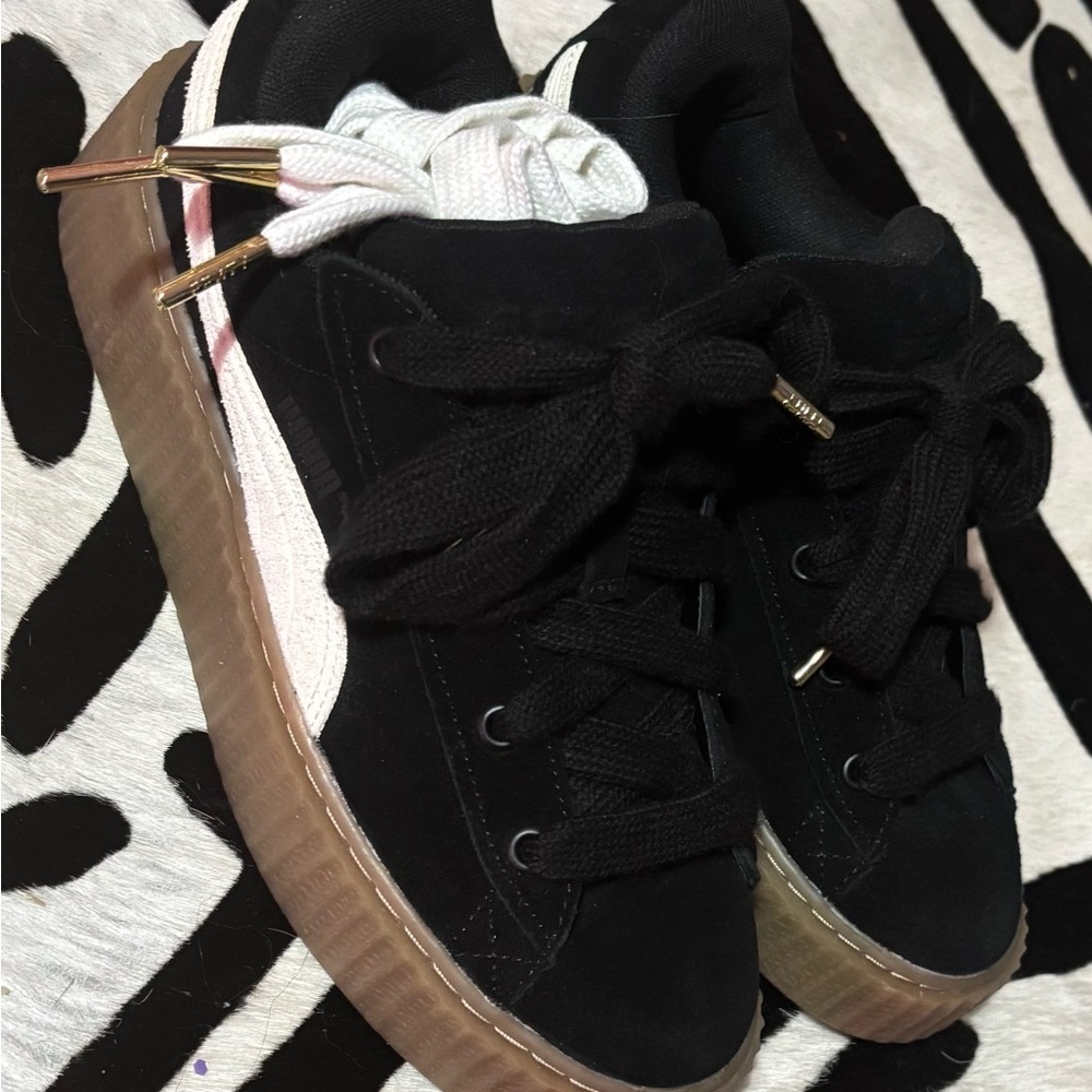 Puma Fenty Black Suede Creepers with Cream Accents & Extra Laces 7 1/2